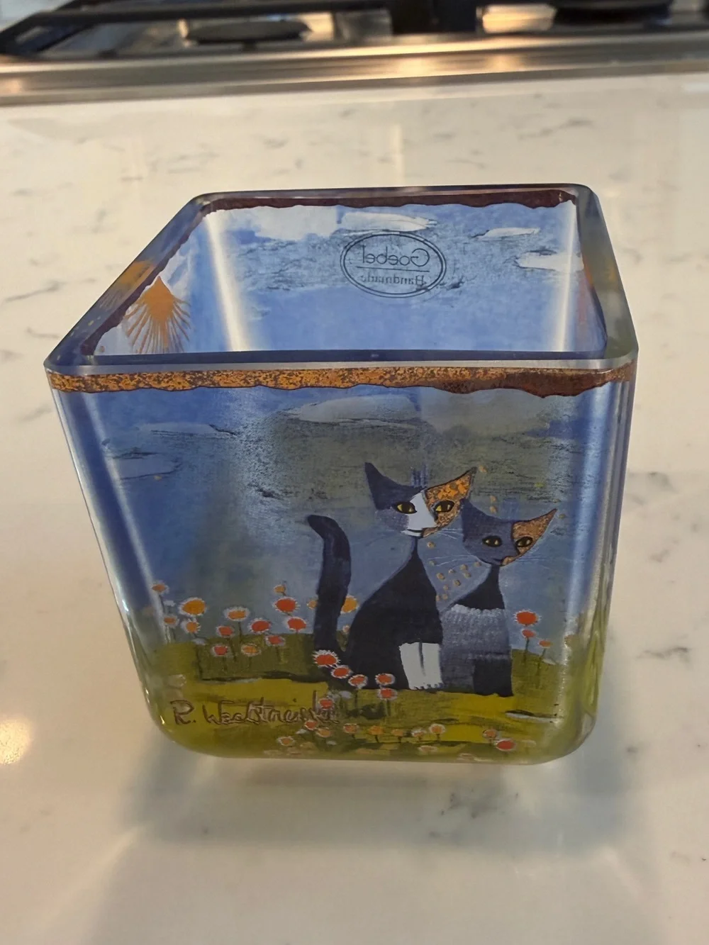 Goebel Bella Giornata Rosina Wachtmeister Handmade Glass Cat Votive Candle Holde